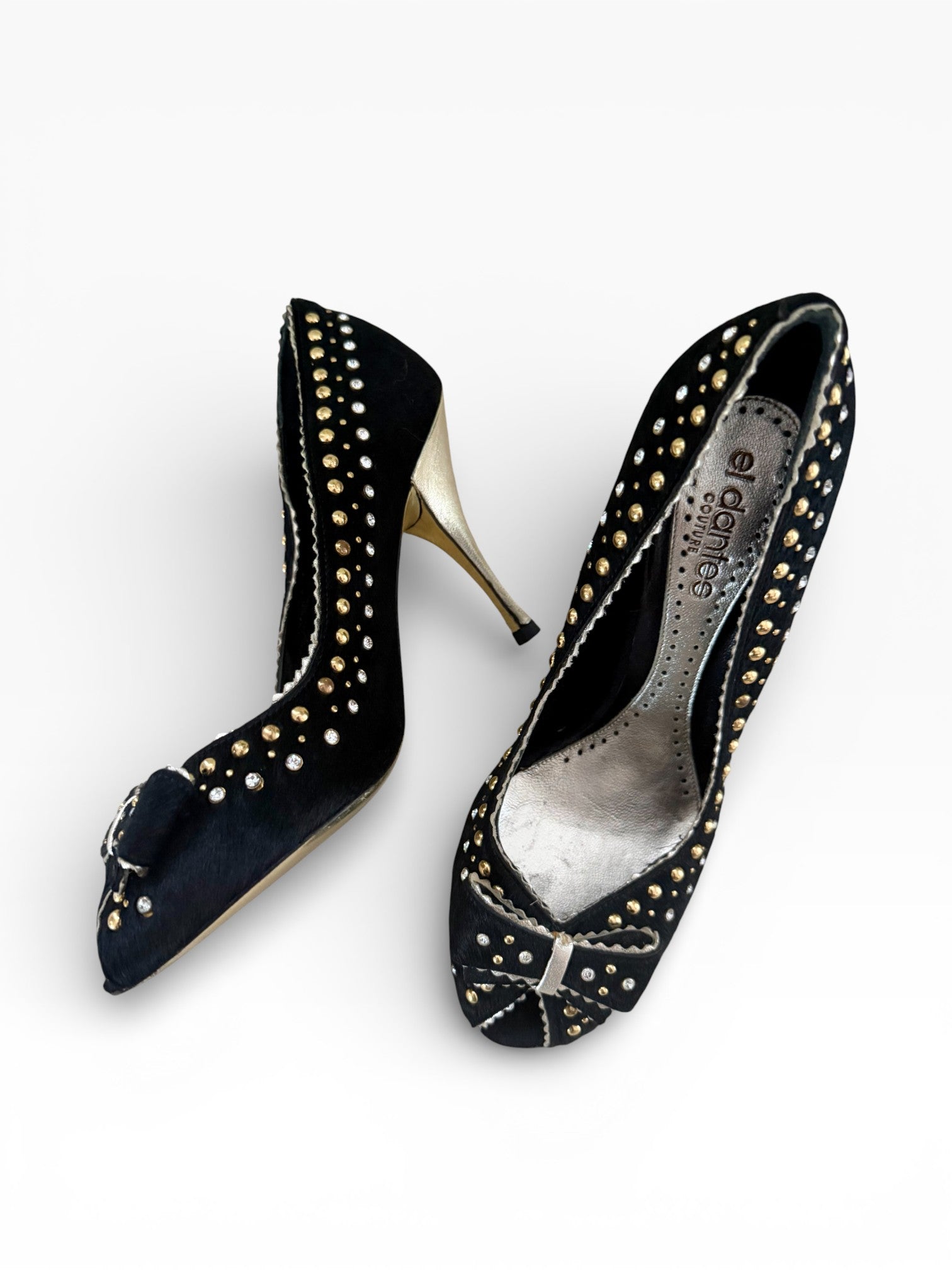 El Dantès Couture Studded Pony Hair Bow Pumps