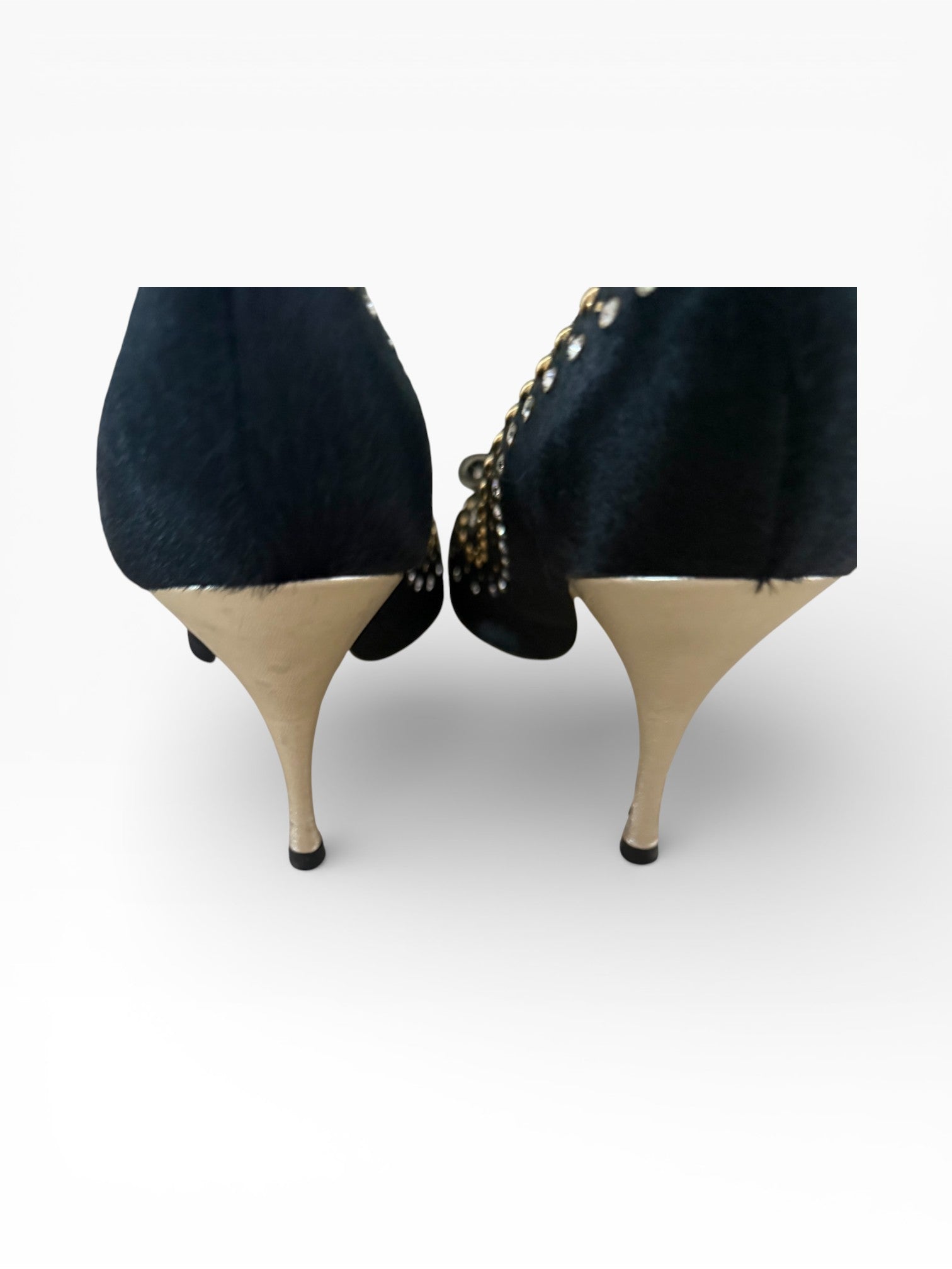 El Dantès Couture Studded Pony Hair Bow Pumps