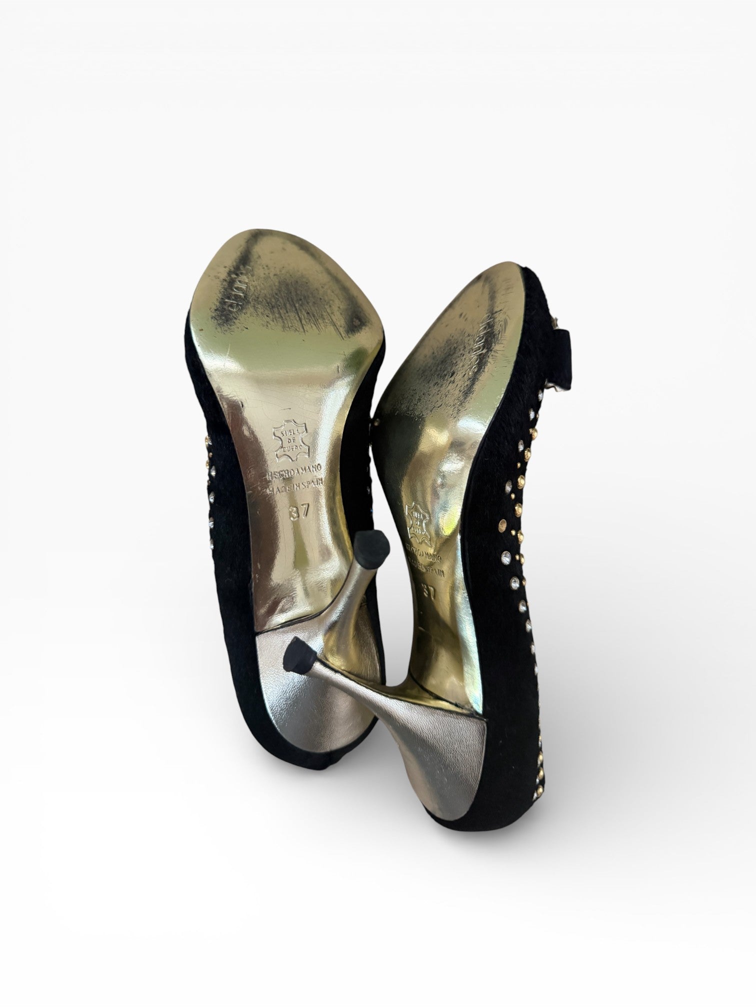 El Dantès Couture Studded Pony Hair Bow Pumps