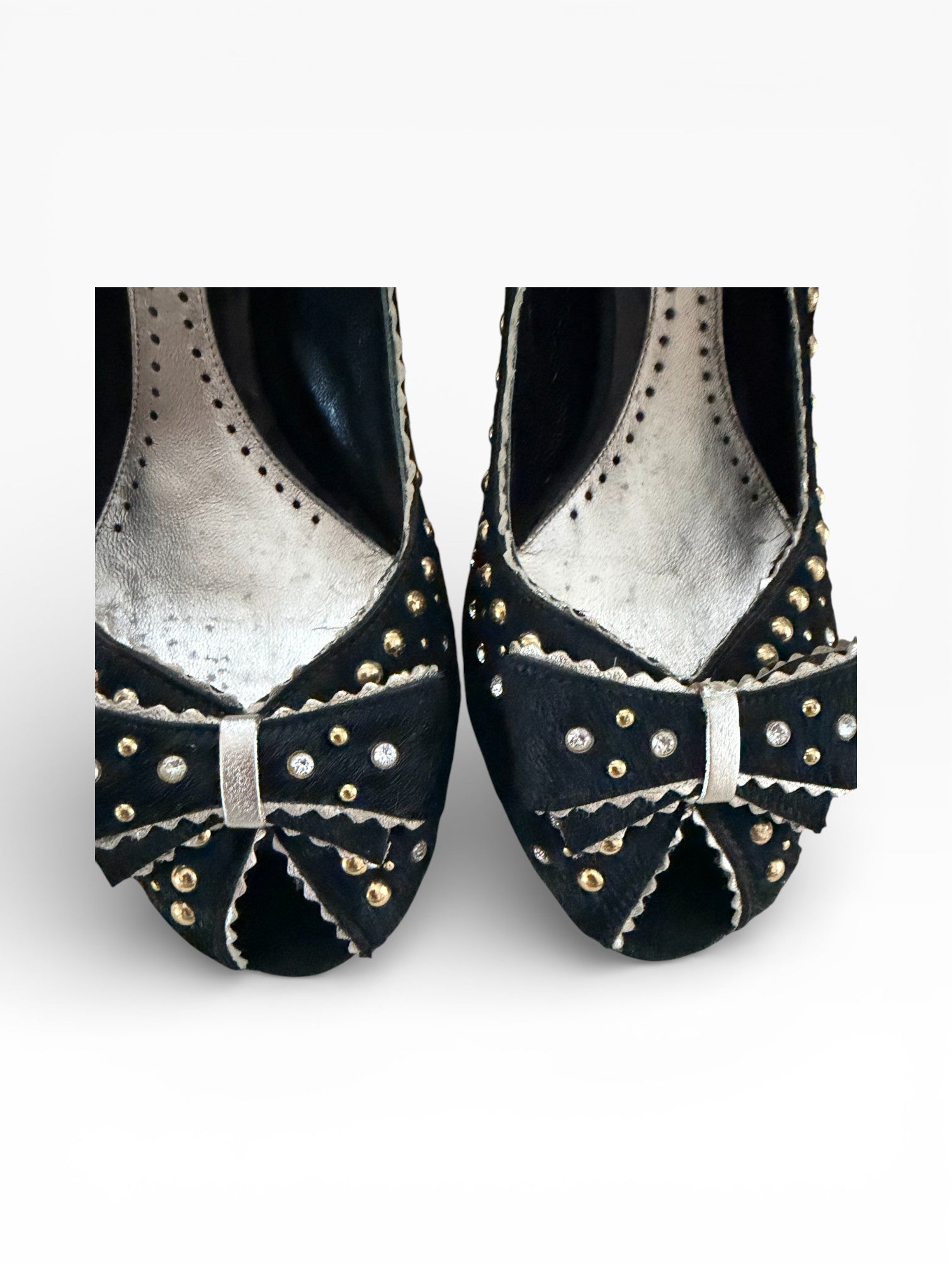 El Dantès Couture Studded Pony Hair Bow Pumps