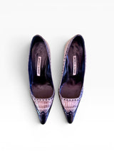 Manolo Blahnik Snakeskin Brogue Pointed Toe Pumps