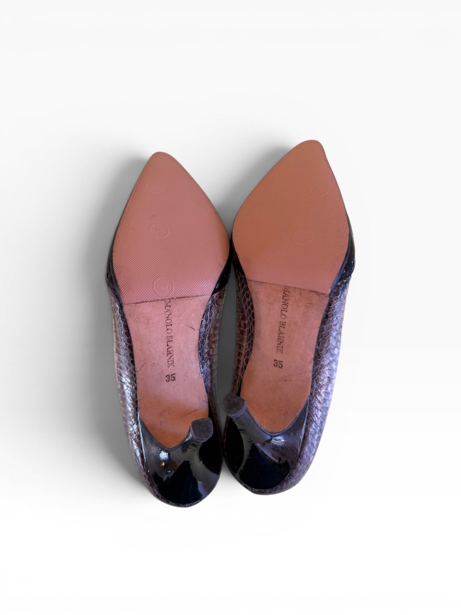 Manolo Blahnik Snakeskin Brogue Pointed Toe Pumps