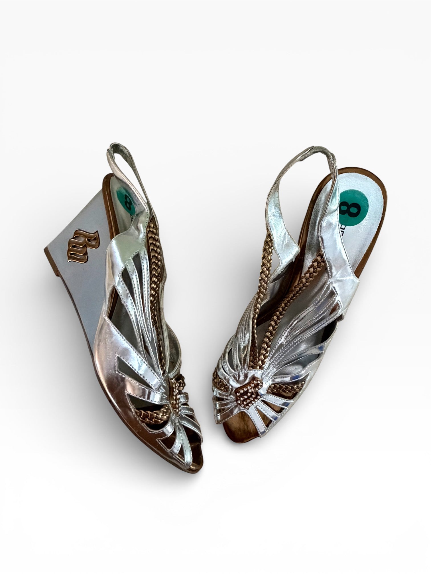 Rocawear Silver & Bronze Braided Wedge Sandals