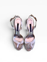 Ralph Lauren Collection White Lizard-Embossed Bow Slingback Sandals