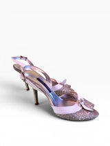 Ralph Lauren Collection White Lizard-Embossed Bow Slingback Sandals