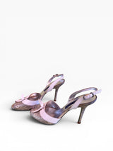 Ralph Lauren Collection White Lizard-Embossed Bow Slingback Sandals