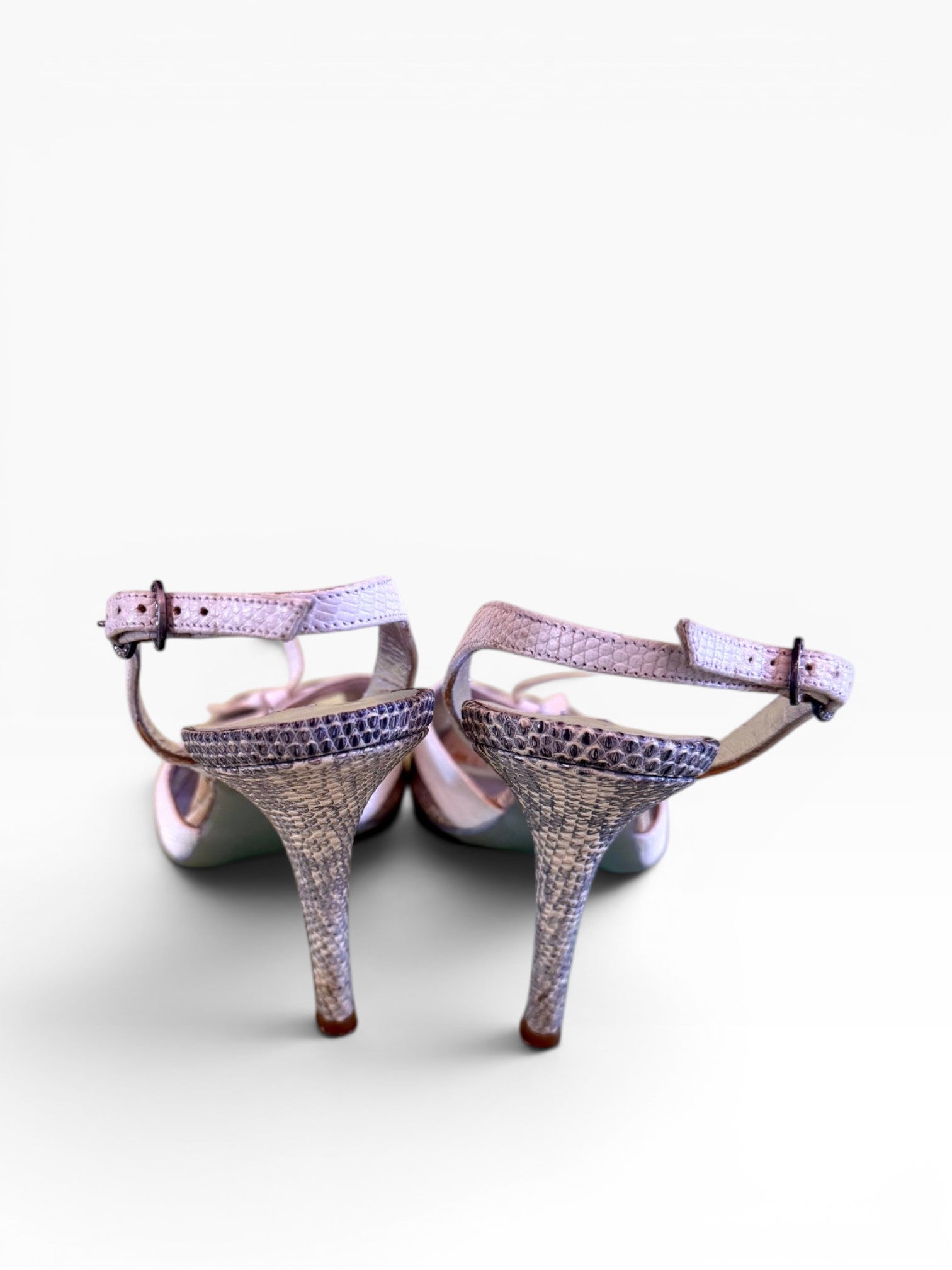 Ralph Lauren Collection White Lizard-Embossed Bow Slingback Sandals