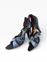 House of Deréon Velvet & Gold Medallion Strappy Heels