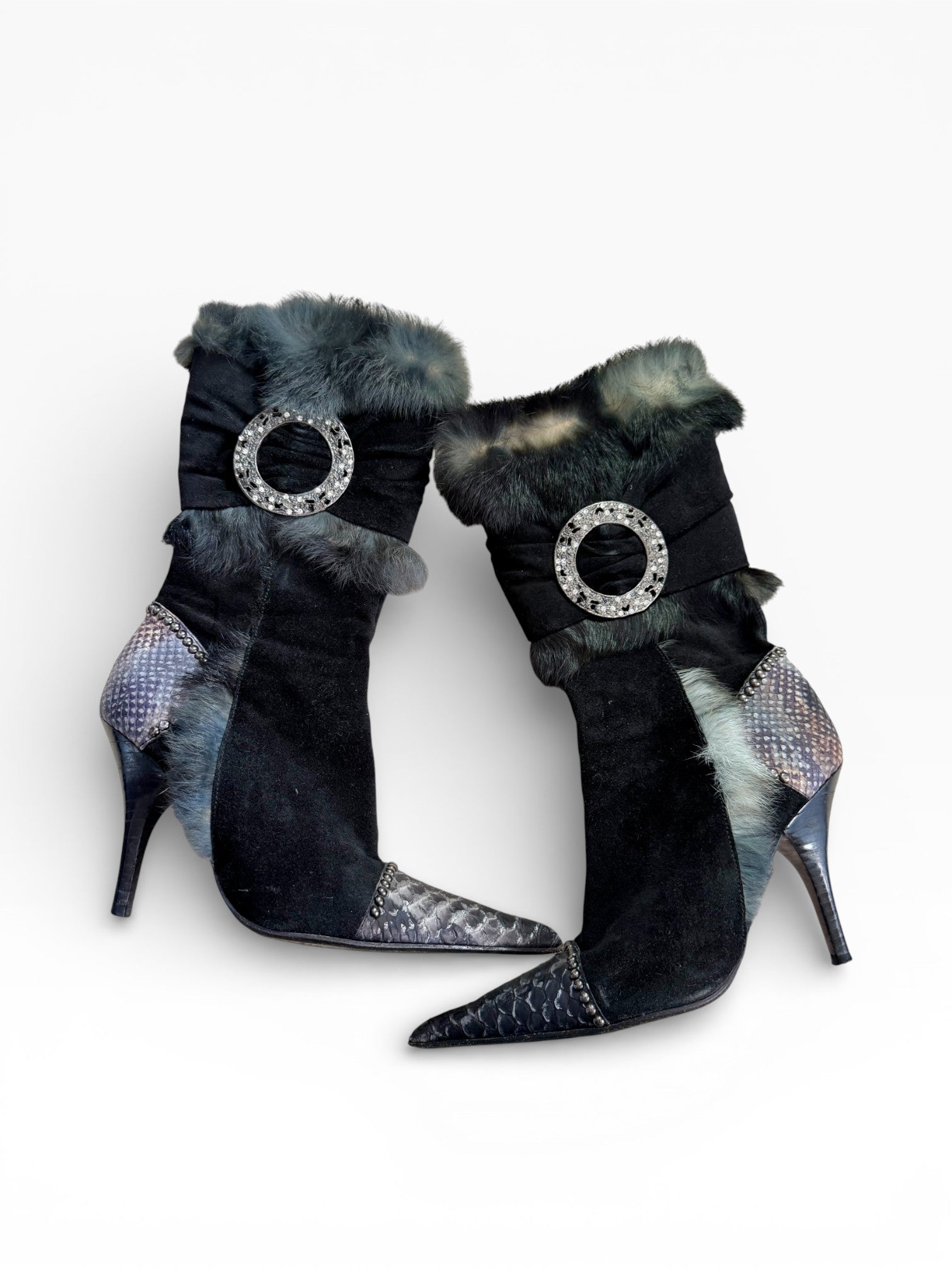 El Dantès Python & Fur Crystal Ankle Boots