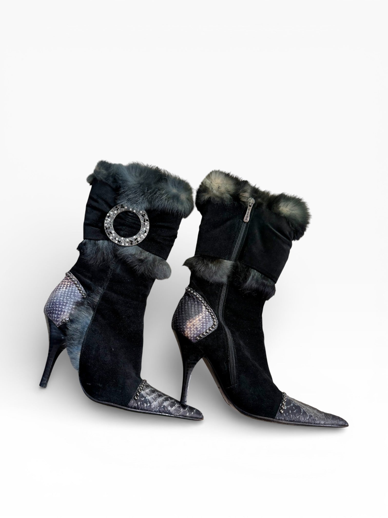 El Dantès Python & Fur Crystal Ankle Boots