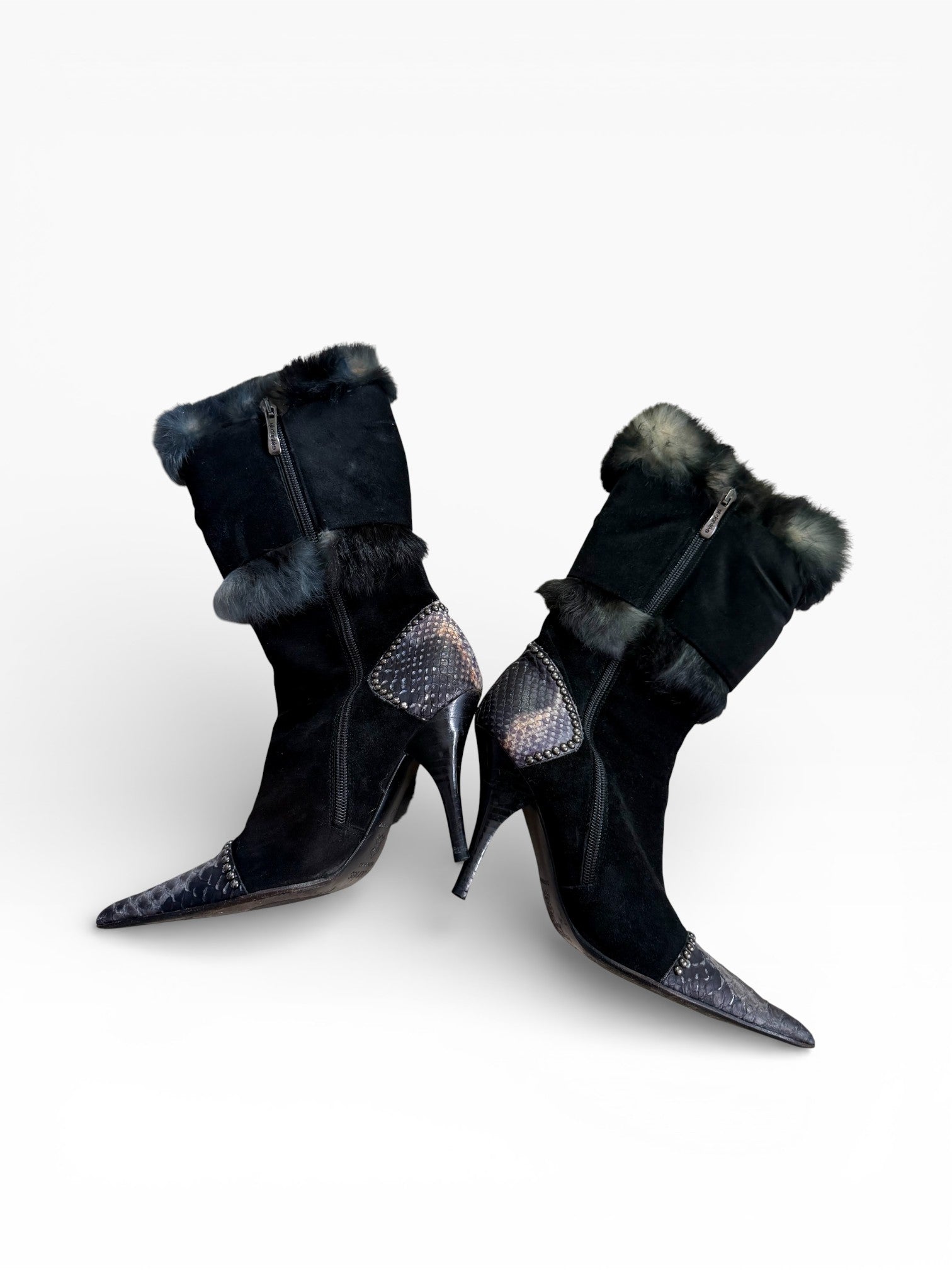 El Dantès Python & Fur Crystal Ankle Boots