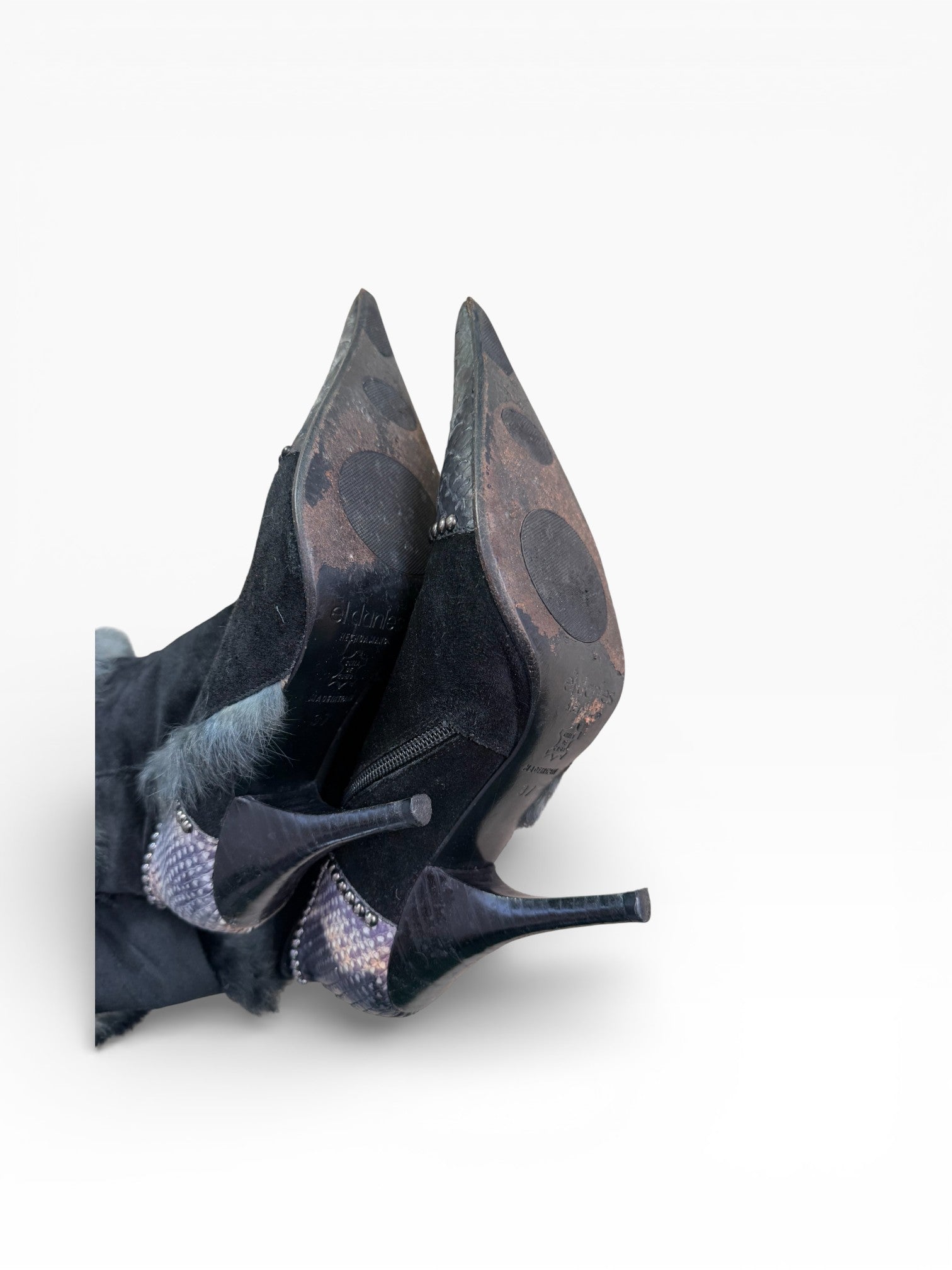 El Dantès Python & Fur Crystal Ankle Boots