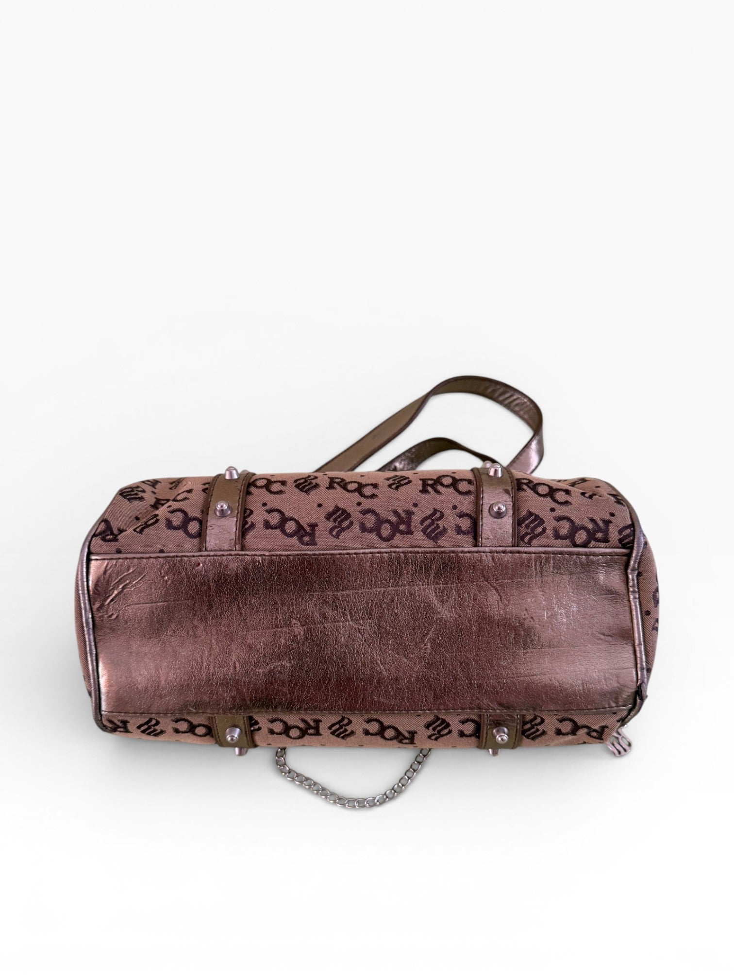 Rocawear Y2K Monogram Barrel Bag Brown Bronze Silver Hardware