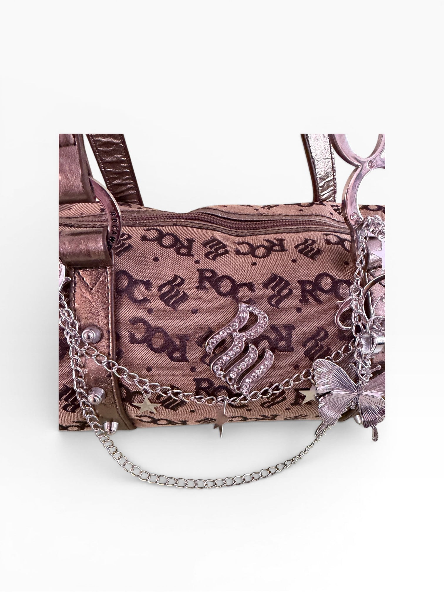 Rocawear Y2K Monogram Barrel Bag Brown Bronze Silver Hardware