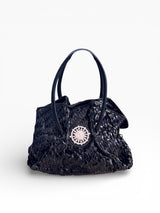 Baby Phat Woven Leather Crystal Medallion Tote