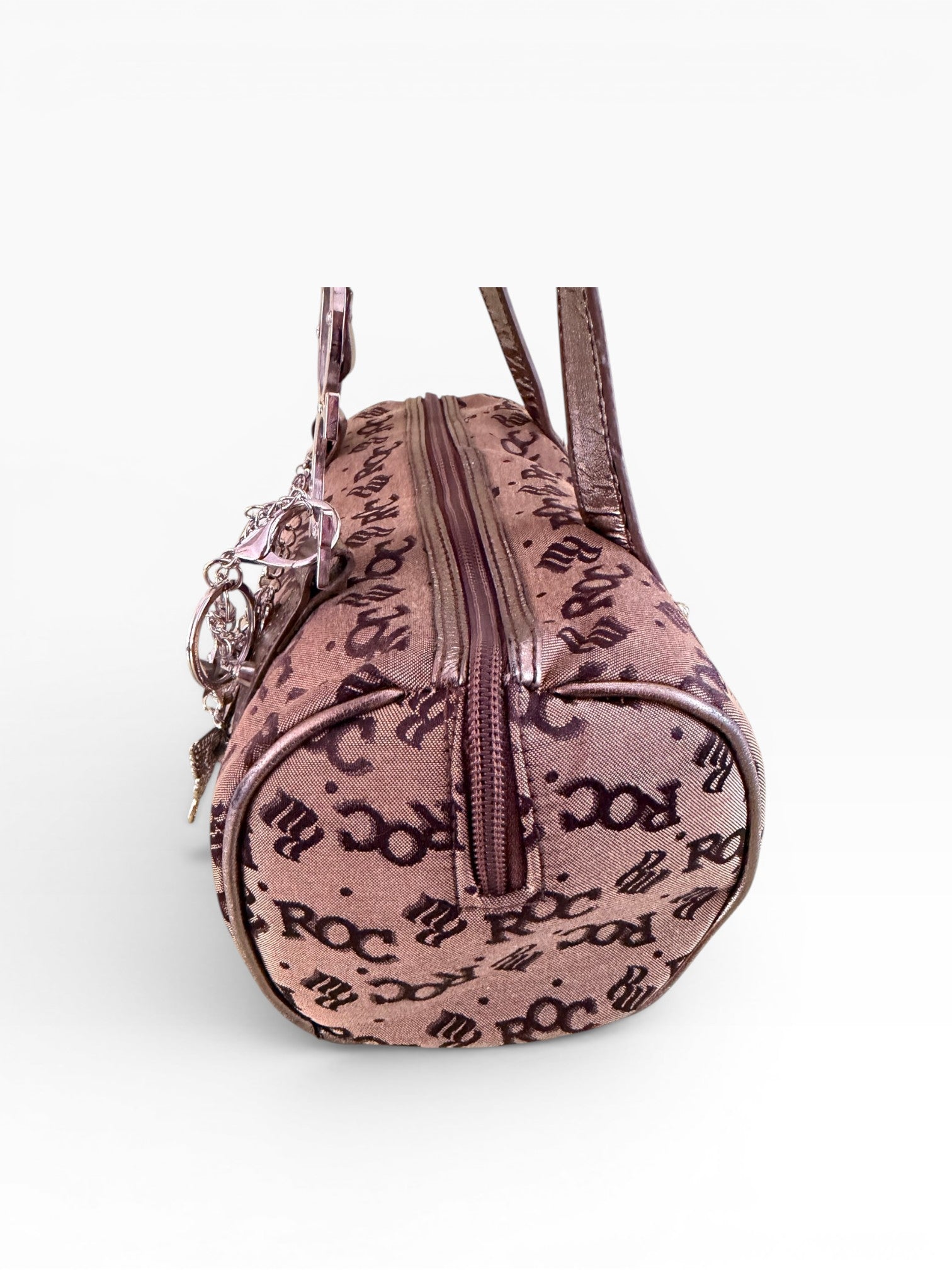 Rocawear Y2K Monogram Barrel Bag Brown Bronze Silver Hardware
