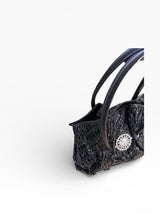 Baby Phat Woven Leather Crystal Medallion Tote