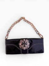 Roberto Cavalli Patent Leather Crest Medallion Chain Shoulder Bag