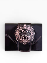 Roberto Cavalli Patent Leather Crest Medallion Chain Shoulder Bag