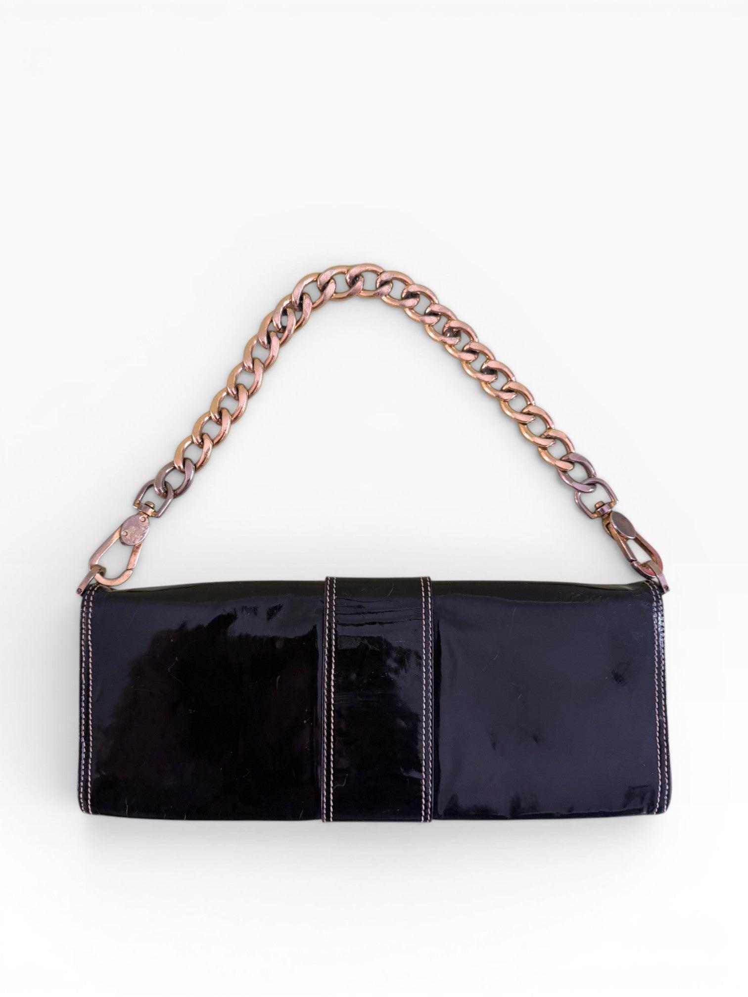 Roberto Cavalli Patent Leather Crest Medallion Chain Shoulder Bag