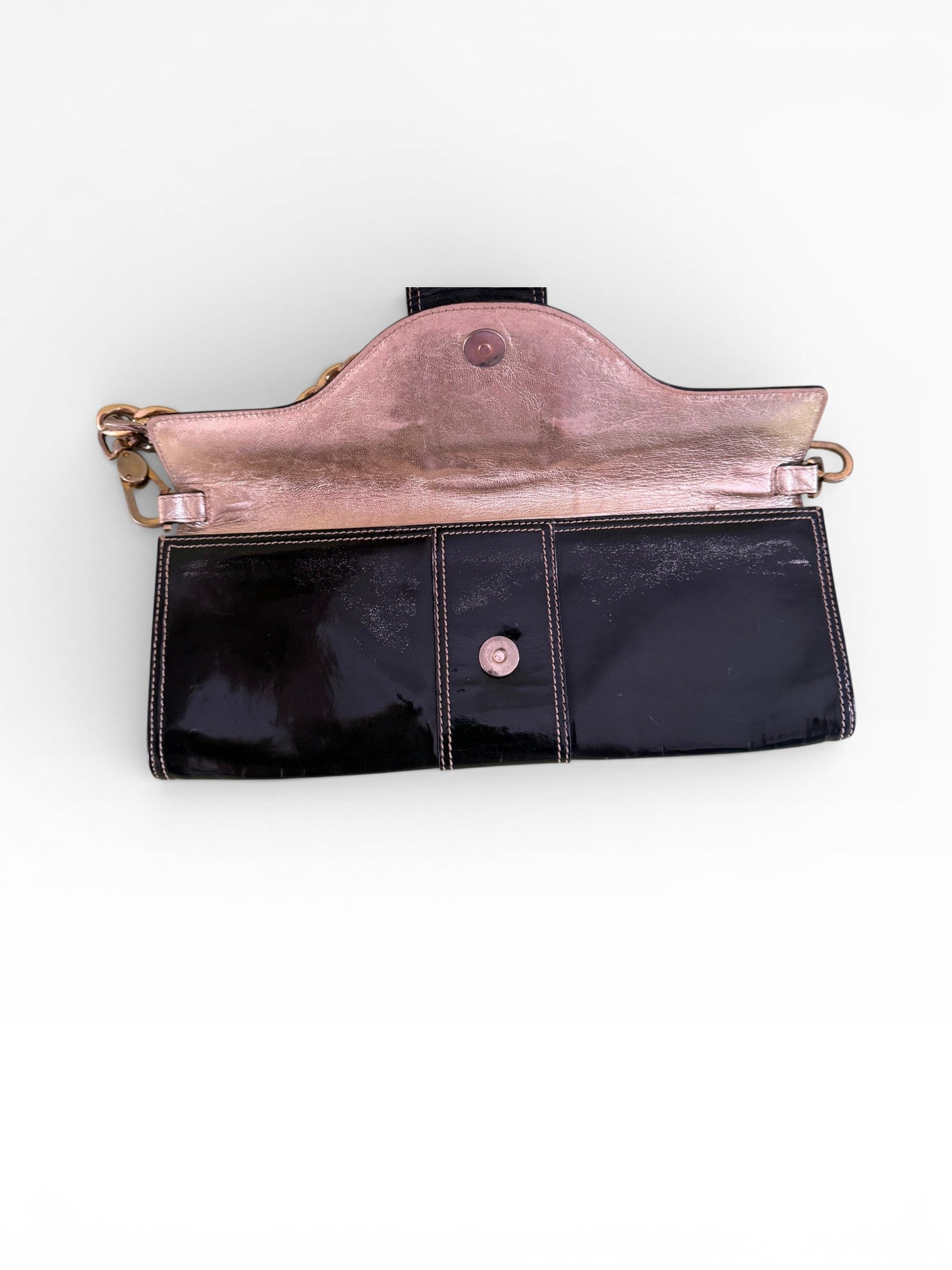 Roberto Cavalli Patent Leather Crest Medallion Chain Shoulder Bag