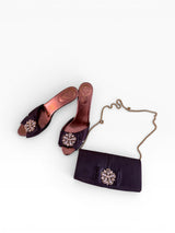 Vicini by Giuseppe Zanotti Crystal Satin Mules & Matching Chain Clutch Set