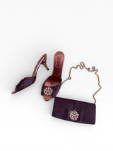Vicini by Giuseppe Zanotti Crystal Satin Mules & Matching Chain Clutch Set
