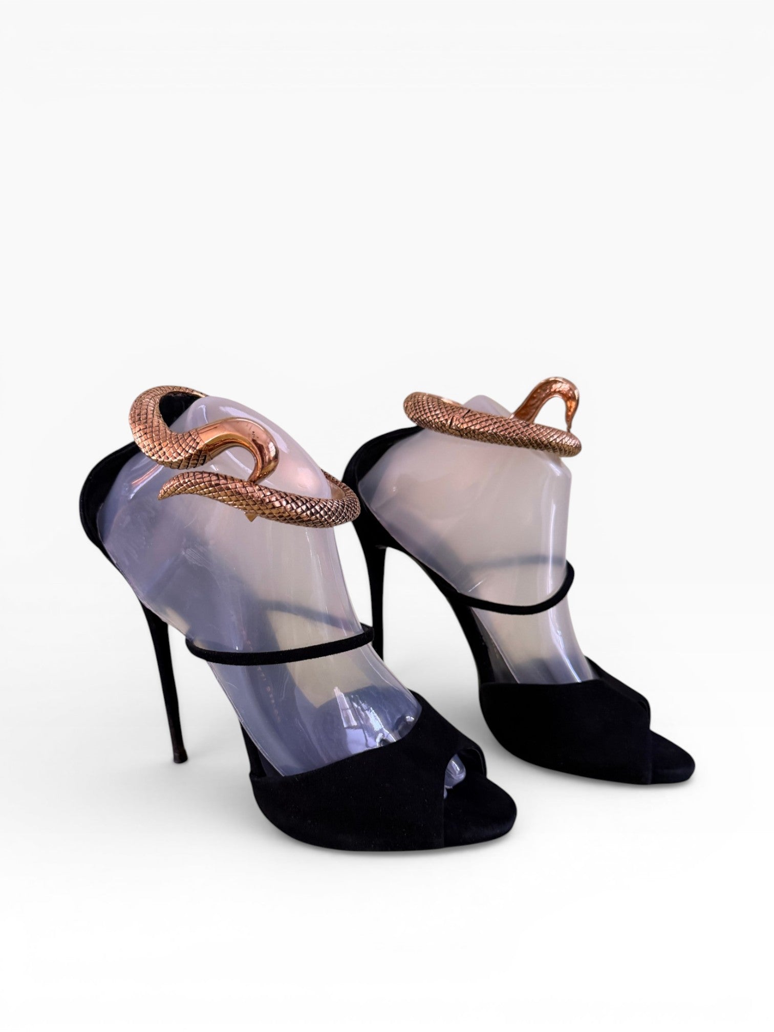 Giuseppe Zanotti Snake Coil Ankle Cuff Suede Sandals