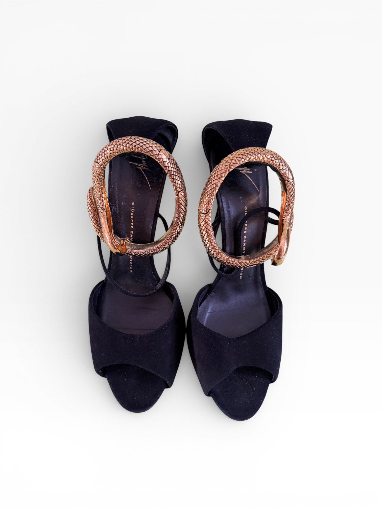 Giuseppe Zanotti Snake Coil Ankle Cuff Suede Sandals