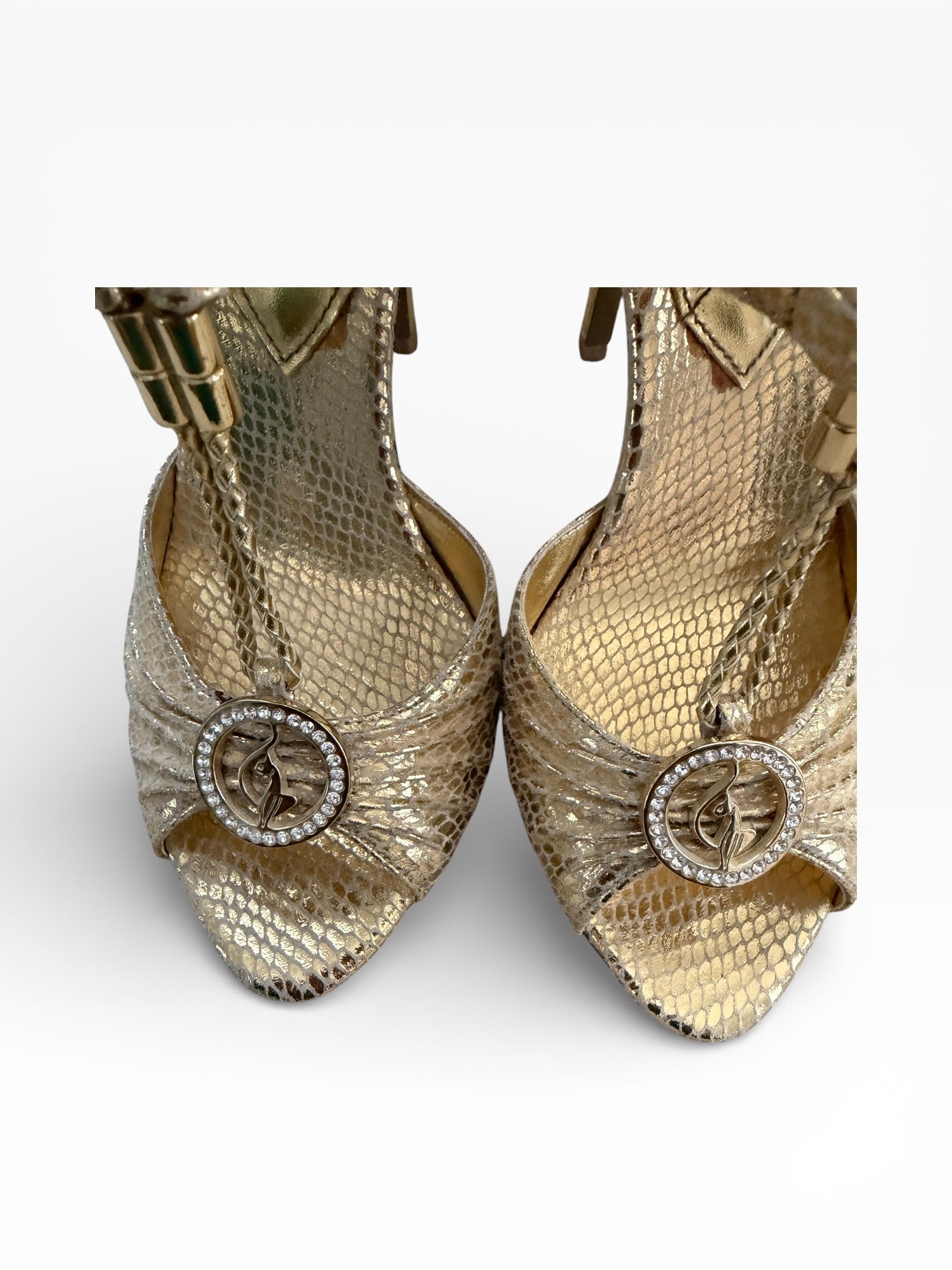 Baby Phat Gold Snakeskin Crystal Platform Heels