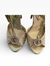 Baby Phat Gold Snakeskin Crystal Platform Heels