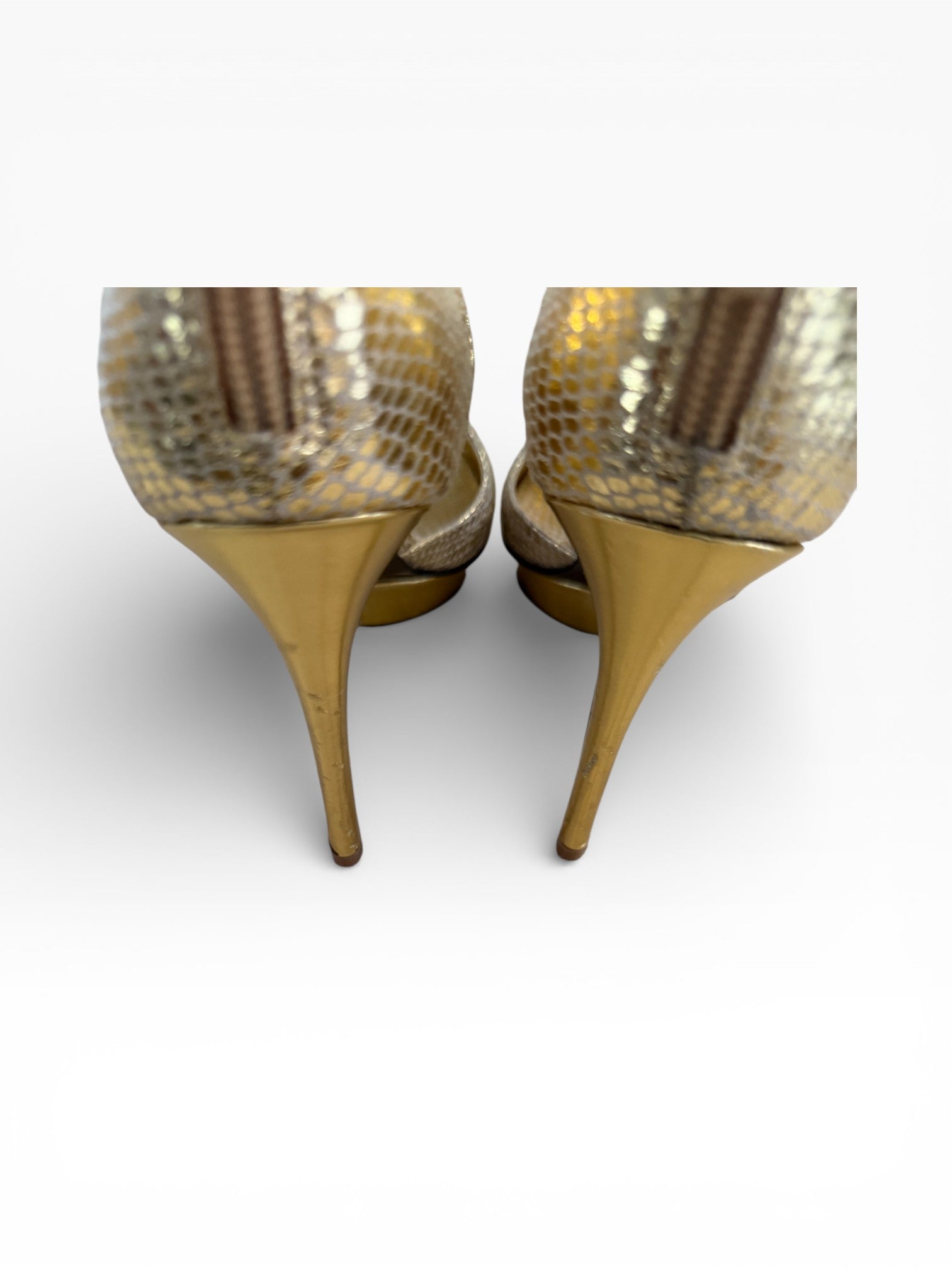 Baby Phat Gold Snakeskin Crystal Platform Heels