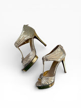 Baby Phat Gold Snakeskin Crystal Platform Heels