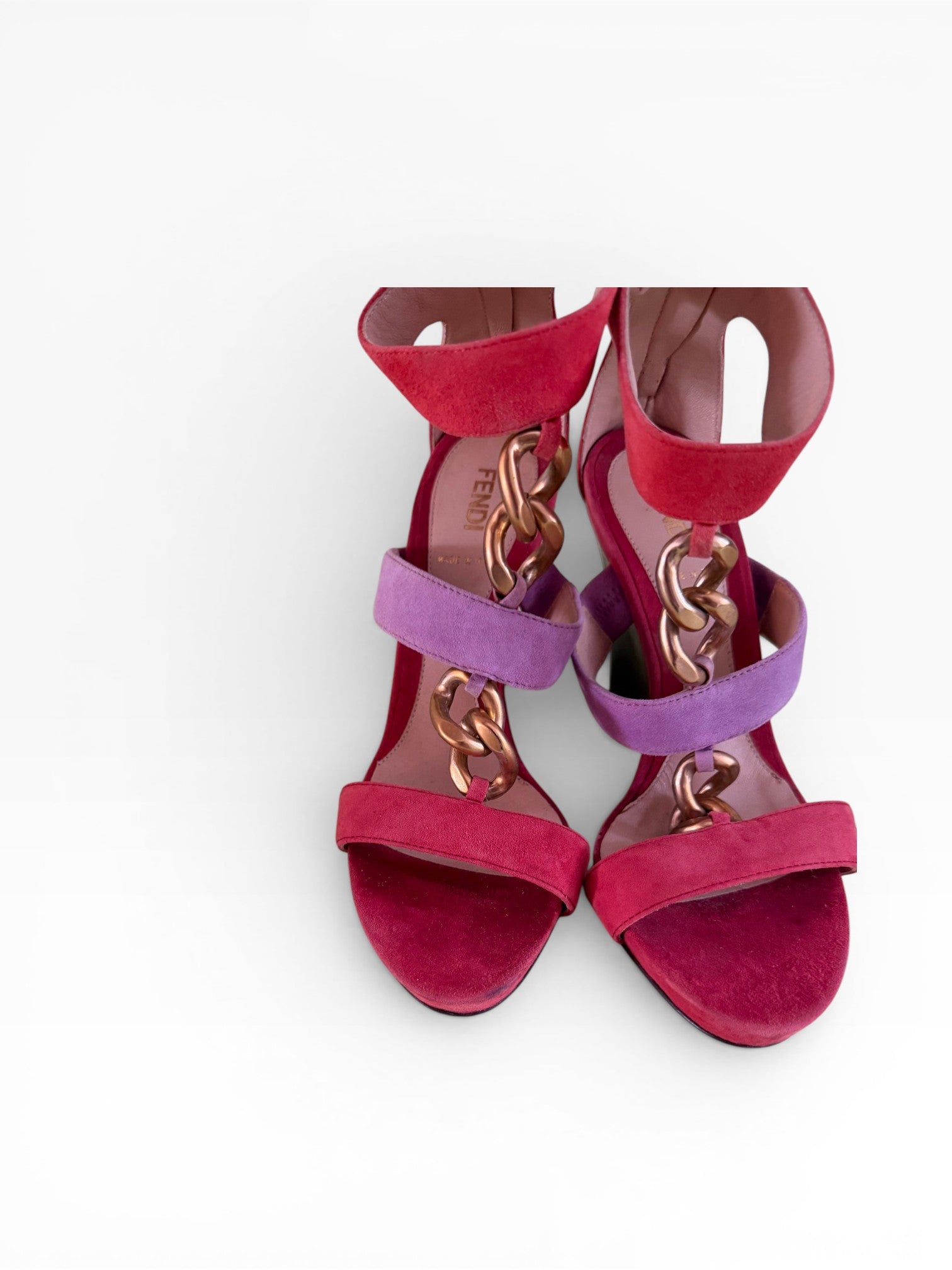 Fendi Colorblock Suede Chain Link Wedge Sandals