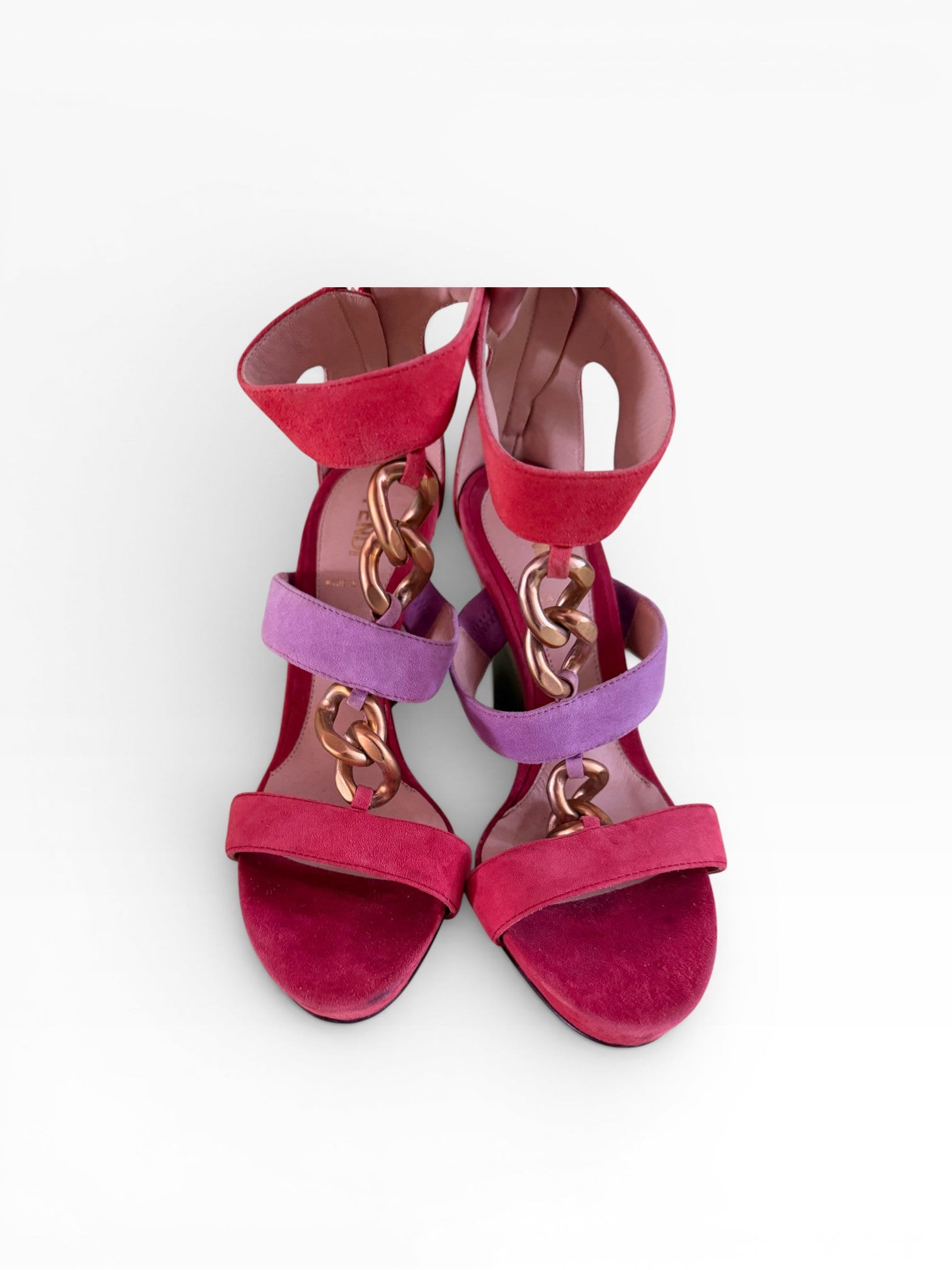Fendi Colorblock Suede Chain Link Wedge Sandals