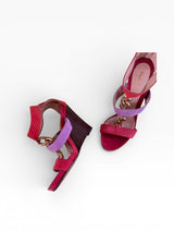 Fendi Colorblock Suede Chain Link Wedge Sandals