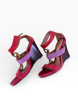 Fendi Colorblock Suede Chain Link Wedge Sandals