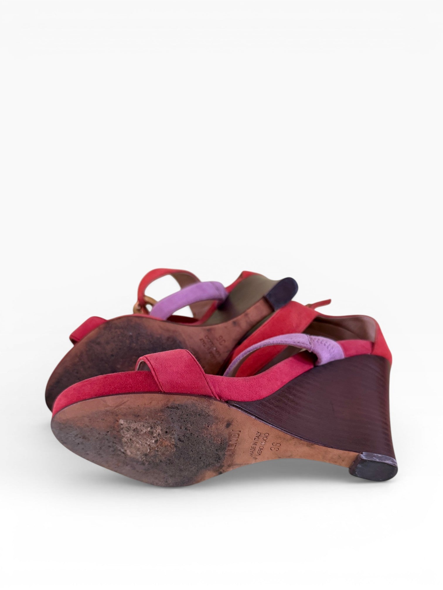 Fendi Colorblock Suede Chain Link Wedge Sandals