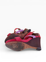 Fendi Colorblock Suede Chain Link Wedge Sandals