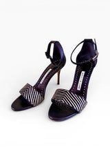 Manolo Blahnik Chevron Calf Hair & Leather Ankle Strap Sandals