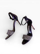 Manolo Blahnik Chevron Calf Hair & Leather Ankle Strap Sandals