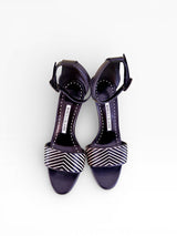Manolo Blahnik Chevron Calf Hair & Leather Ankle Strap Sandals