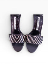 Manolo Blahnik Chevron Calf Hair & Leather Ankle Strap Sandals