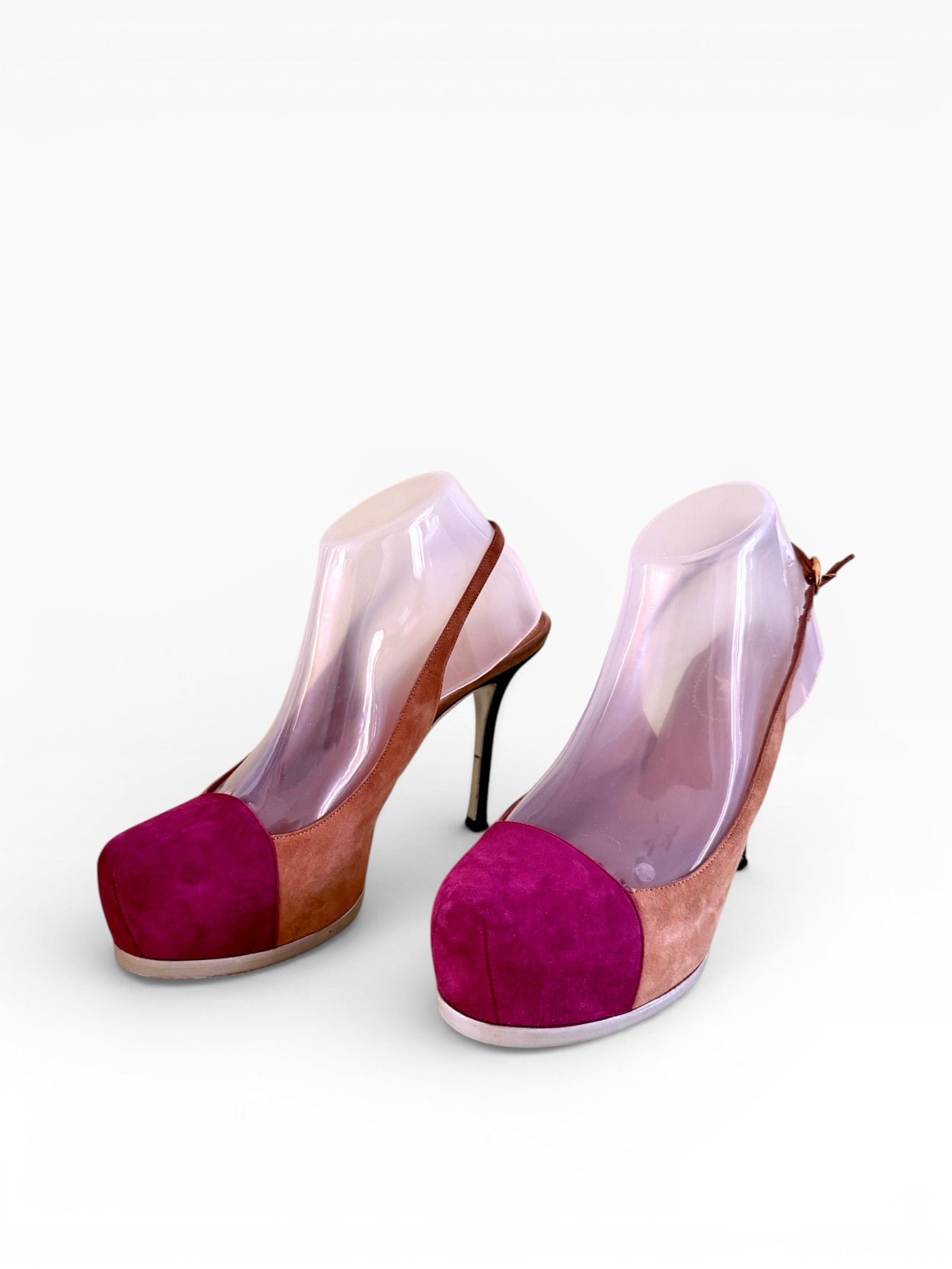 Yves Saint Laurent Colorblock Suede Platform Slingback Pumps