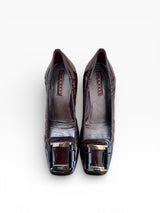 Prada Burgundy Patent Leather Buckle Flats