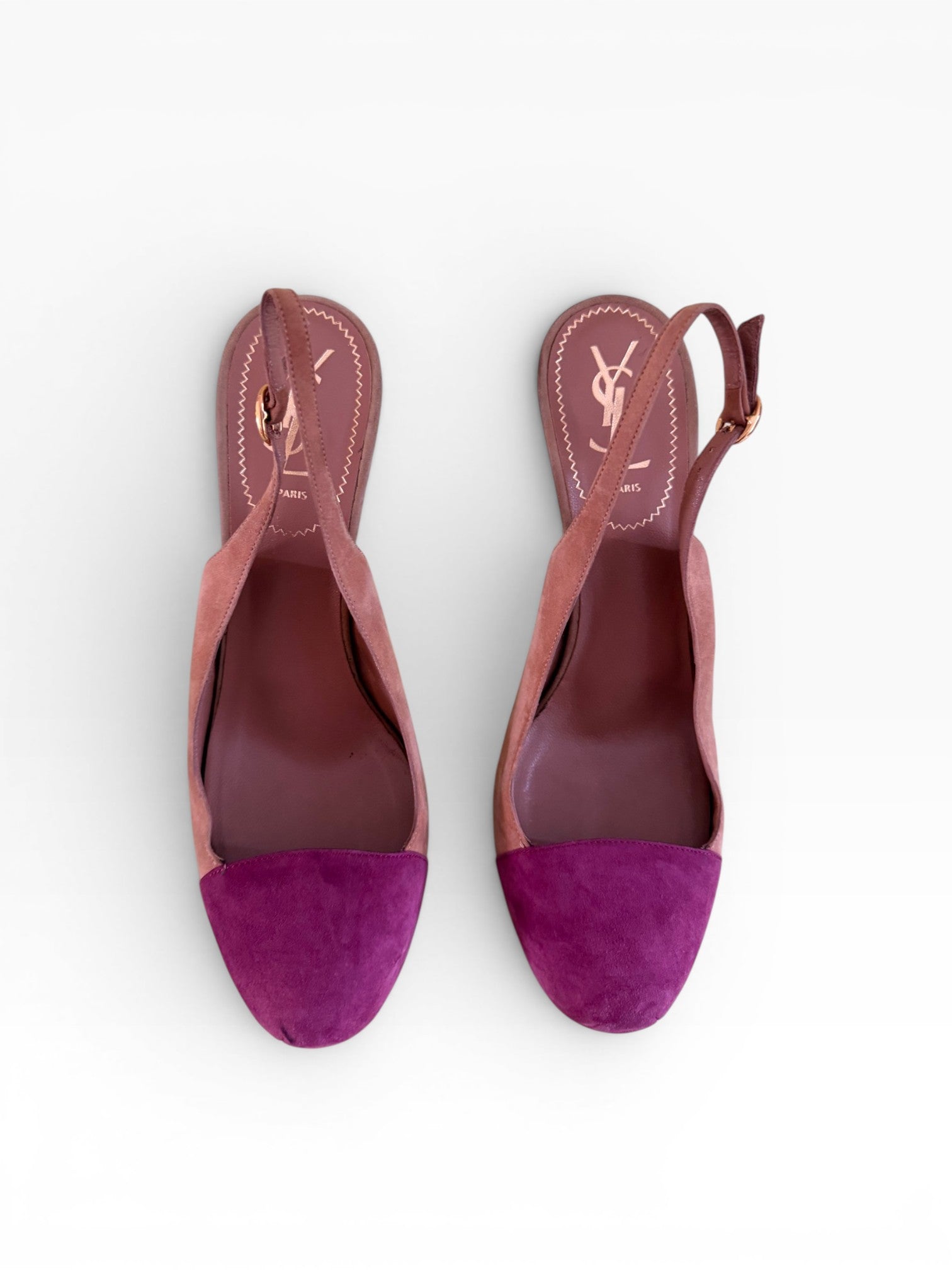 Yves Saint Laurent Colorblock Suede Platform Slingback Pumps