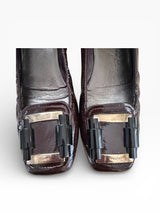 Prada Burgundy Patent Leather Buckle Flats