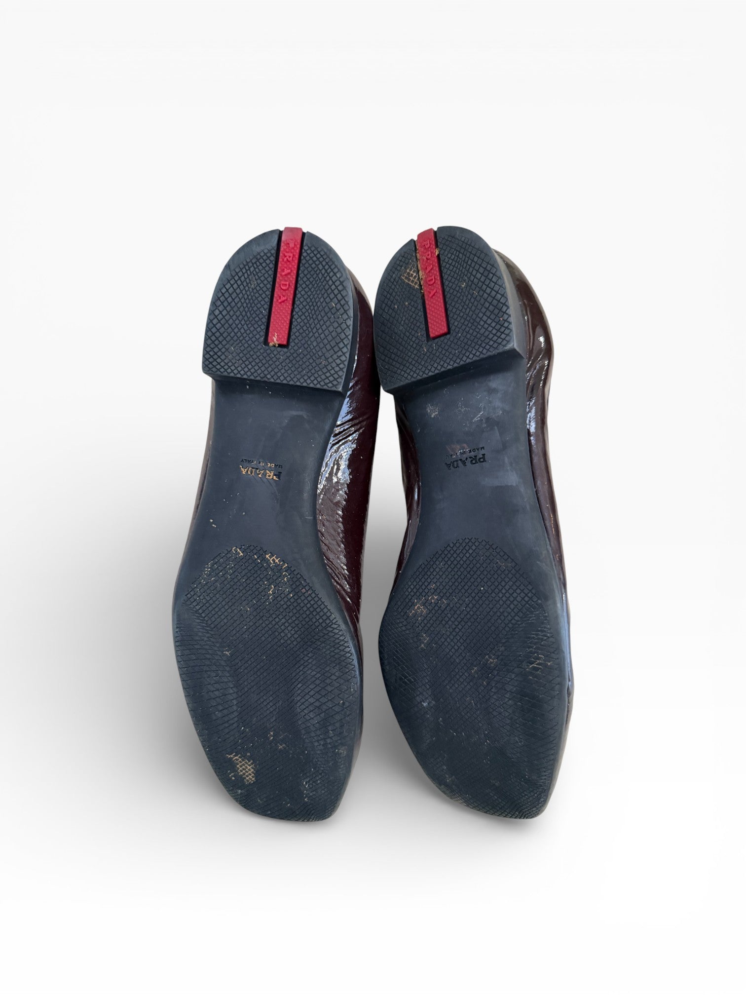 Prada Burgundy Patent Leather Buckle Flats