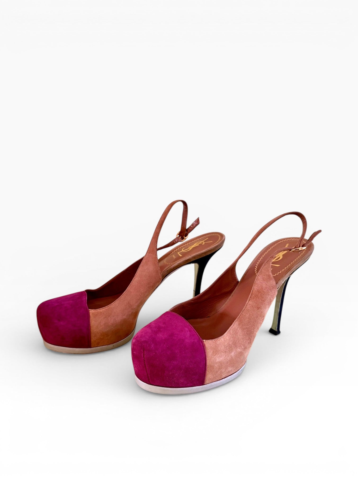 Yves Saint Laurent Colorblock Suede Platform Slingback Pumps