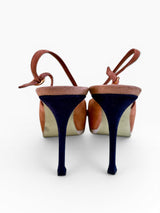 Yves Saint Laurent Colorblock Suede Platform Slingback Pumps